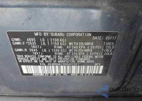 2017 Subaru Outback 2.5I Limited z USA, uszkodzony, nr VIN 4S4BSAKC2H3402351